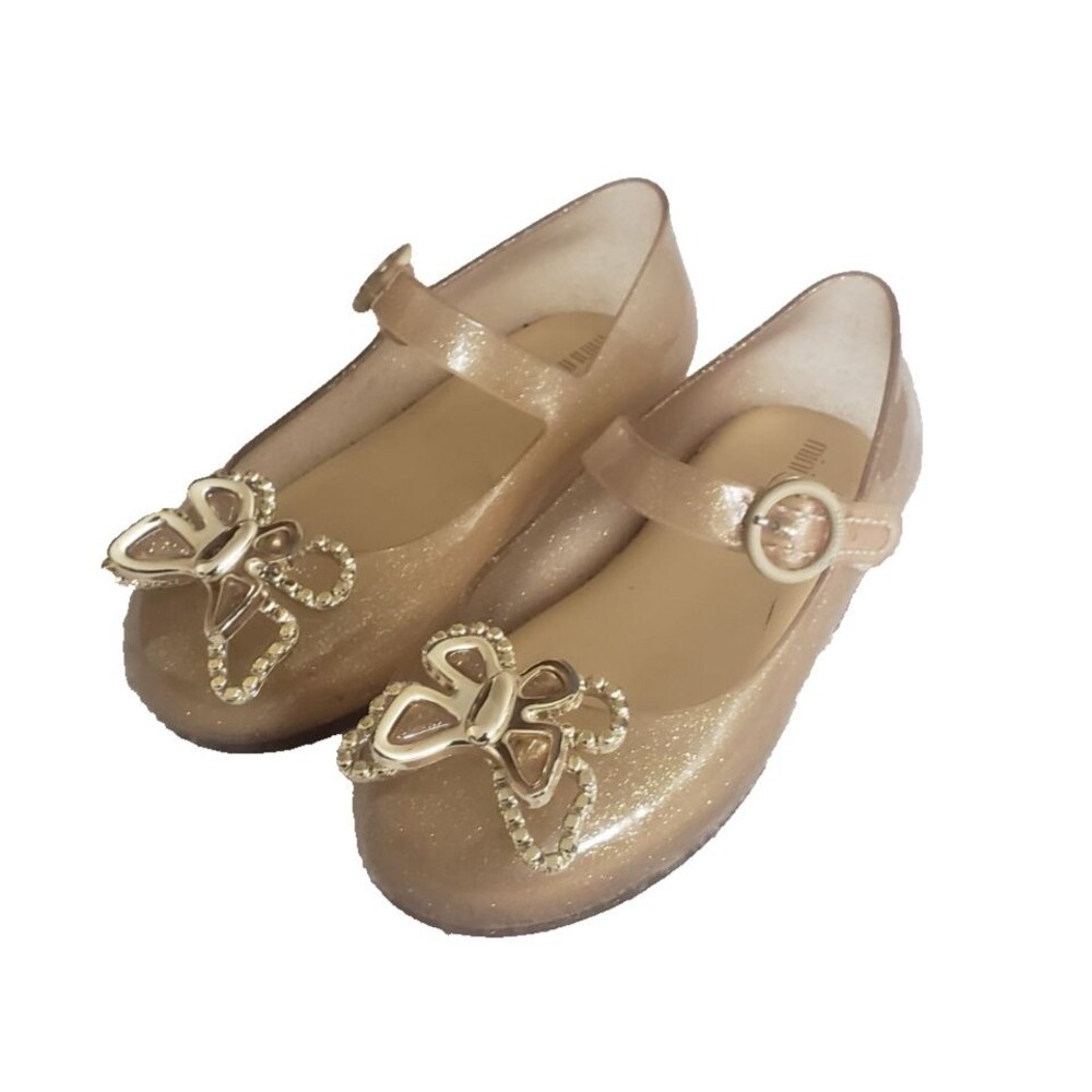 Mini Melissa Sweet Love Butterfly Ballet Flats Gold Glitter Girl Child Size 9